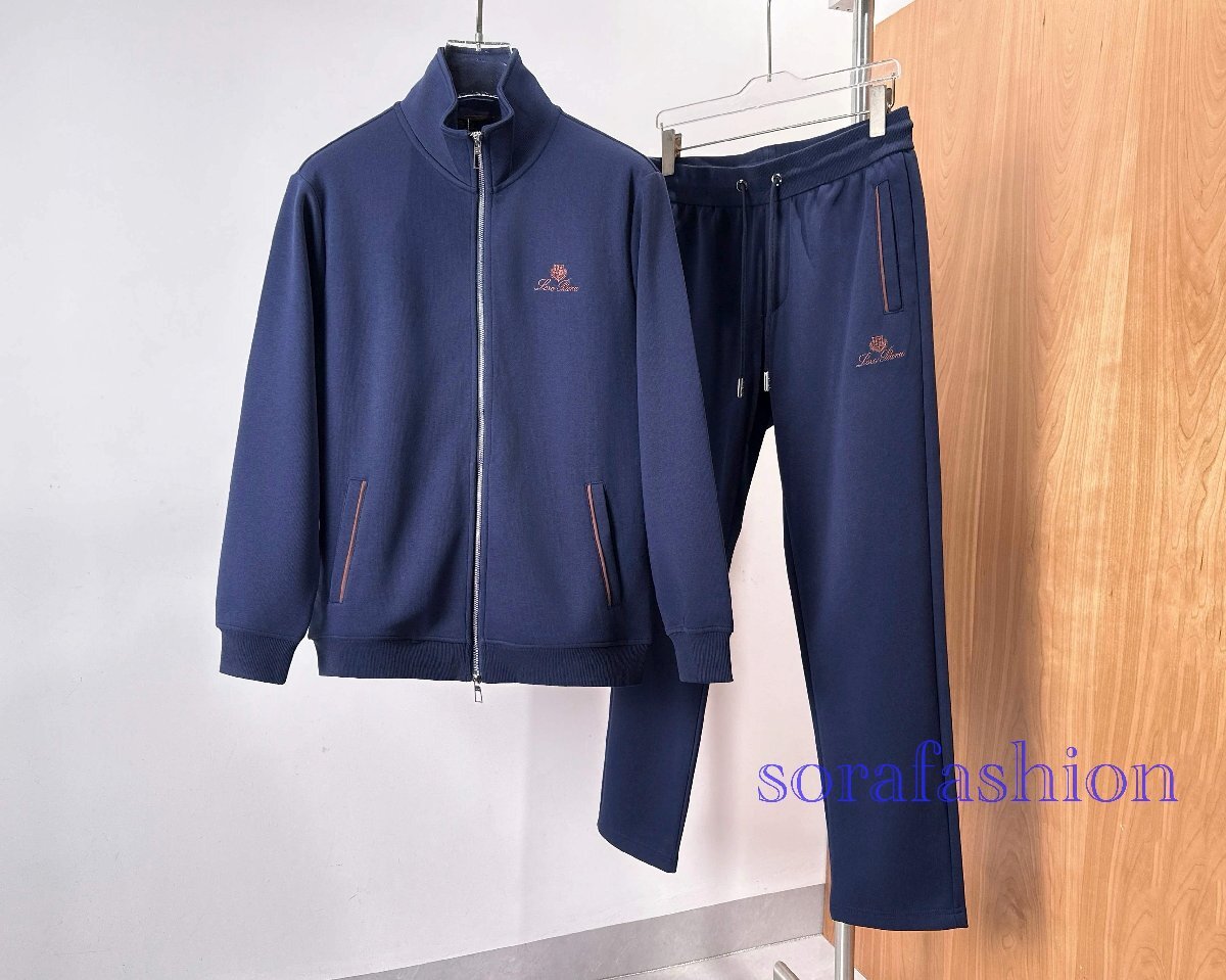 Loro Piana ロロピアーナ メンズセットアップ 上下2点セット ネイビー M ジャケット ブルゾン ロングパンツ スポーツウェア スウェット拍卖