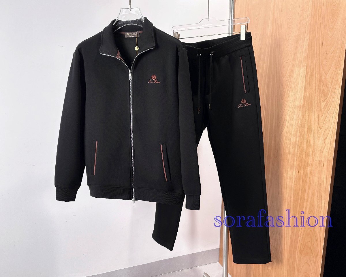 Loro Piana ロロピアーナ メンズセットアップ 上下2点セット ブラック XL ジャケット ブルゾン ロングパンツ スポーツウェア スウェット拍卖