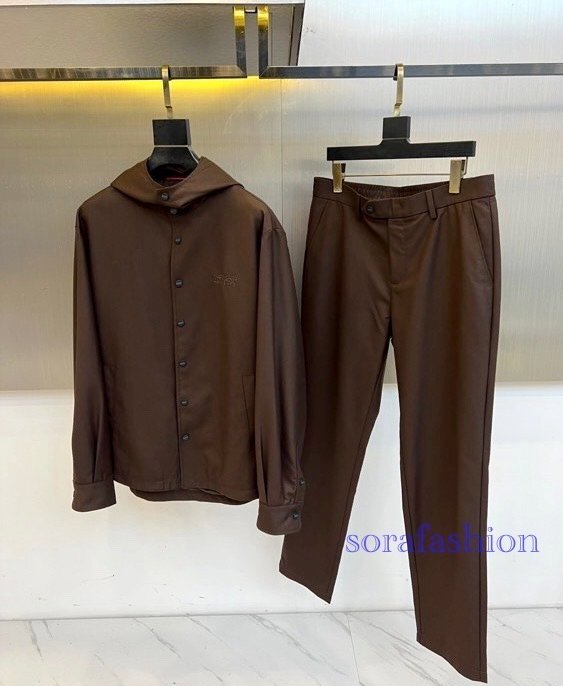KITON キトン メンズセットアップ 上下2点セット コーヒー M ジャケット フード付シャツ ロングパンツ スラックス スーツセット 紳士服拍卖