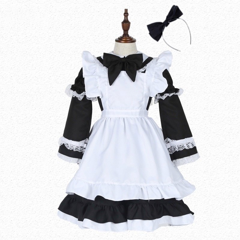 メイド服 コスプレ衣装 ハロウィン コスチューム 仮装 不思議の国のアリス ドレス お化け 変装 アリス風 5点セット 子供用 ブラック S拍卖
