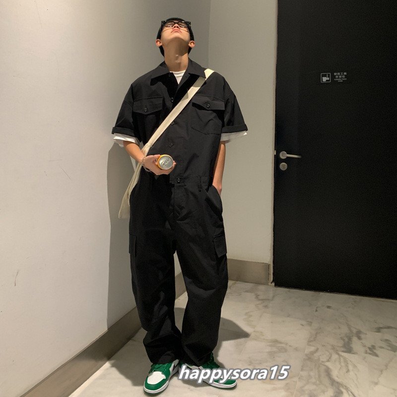 オーバーオール メンズ サロペット オールインワン つなぎ 作業服カバーオール ペインター カジュアル ブラック S拍卖