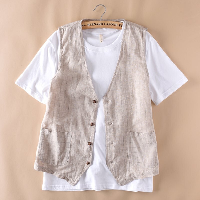 新品★メンズ ベスト ジレベスト リネン スーツベスト ビジネス フォーマル 縞柄 大きいサイズ 薄手 通勤 紳士服 カーキ 3XL拍卖