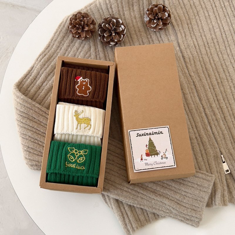 ソックス 靴下 3足セット くつ下 socks 可愛い 女の子 男の子 防寒 サンタクロース クルーソックス クリスマス柄 クリスマス プレゼント拍卖