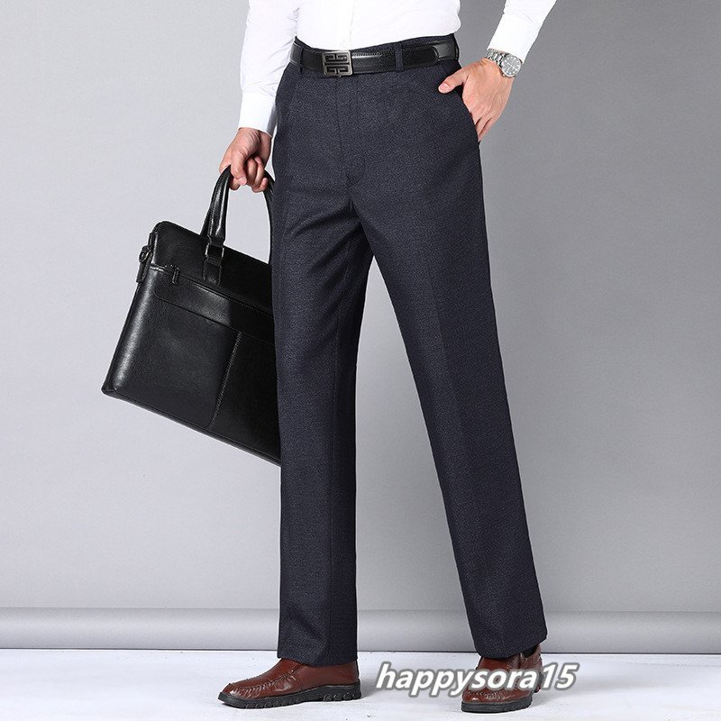 ビジネスパンツ メンズ スラックス スリム 春夏 カジュアル 通勤 無地 紳士 ブラック 38拍卖