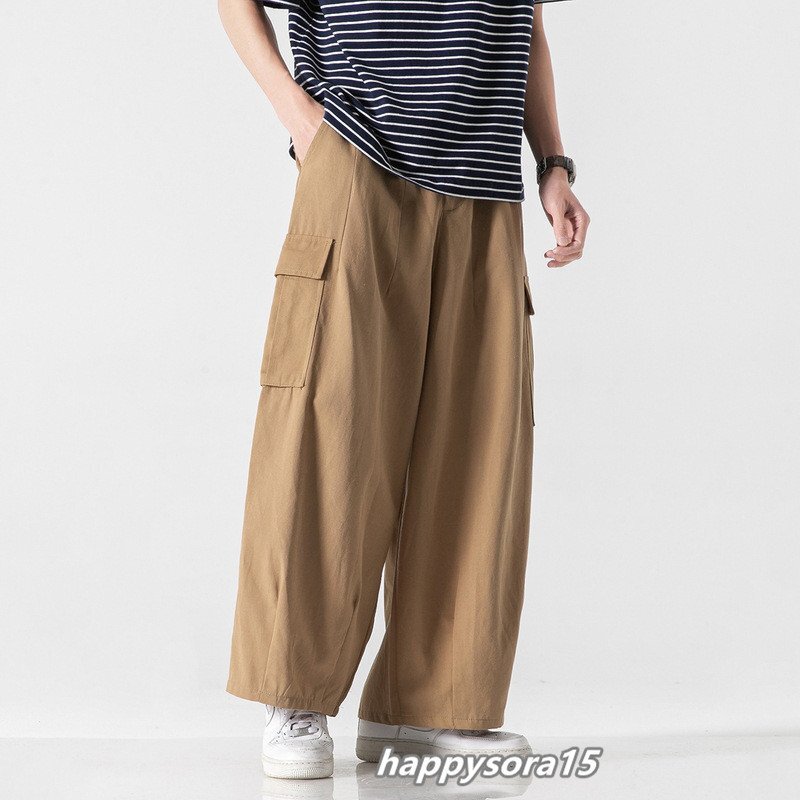 カーゴパンツ メンズ ワイドパンツ バギーパンツ サルエルパンツ 通気性 作業着 ミリタリー カジュアル アウトドア カーキ 4XL拍卖