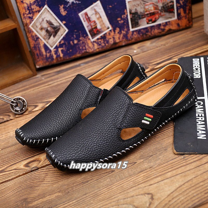 新品★メンズ ローファー サンダル ドライビングシューズ 通気 春夏 スリッポン 軽量  滑り止め ブラック 26cm拍卖