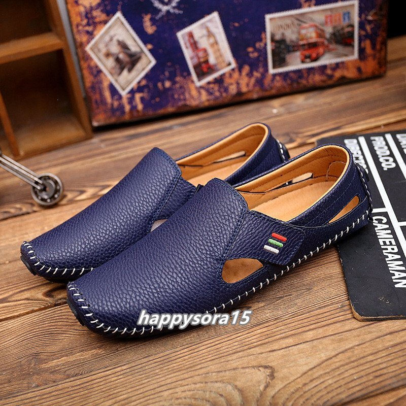 新品★メンズ ローファー サンダル ドライビングシューズ 通気 春夏 スリッポン 軽量  滑り止め ブルー 26.5cm拍卖