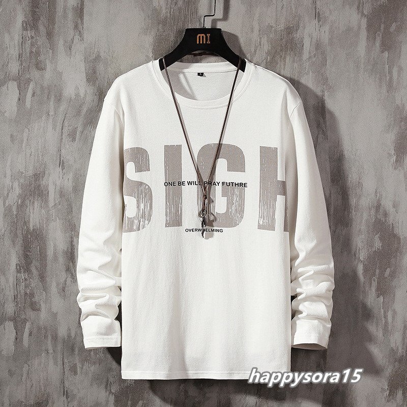 Tシャツ メンズ 長袖 綿 Tシャツ 長袖Tシャツ カットソー 英文字 スリム 丸首 コットン ホワイト 3XL拍卖