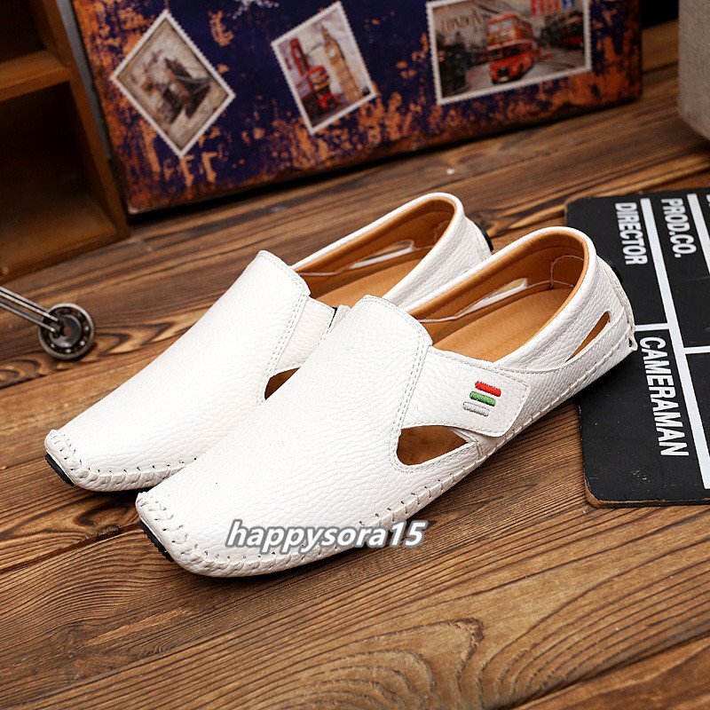 新品★メンズ ローファー サンダル ドライビングシューズ 通気 春夏 スリッポン 軽量  滑り止め ホワイト 26cm拍卖