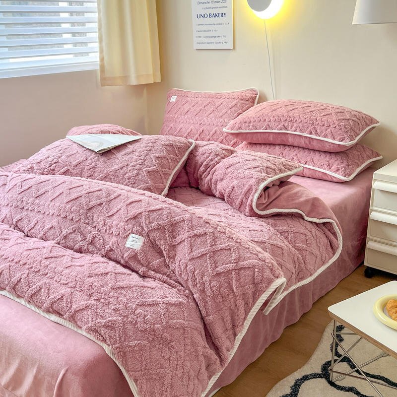 ボアシーツ4点セット 掛け布団カバーセット 敷きカバー ふとんカバー 枕カバー ベッド用 暖かい 防寒 洗え パープル 1.5M〜1.8Mベッド用拍卖