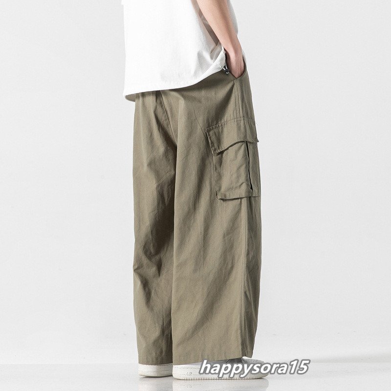 カーゴパンツ メンズ ワイドパンツ バギーパンツ サルエルパンツ 通気性 作業着 ミリタリー カジュアル アウトドア グリーン M拍卖