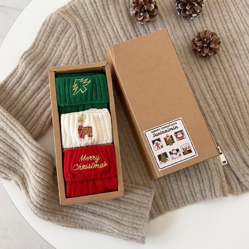 ソックス 靴下 3足セット socks 可愛い 女の子 男の子 防寒 サンタクロース クルーソックス クリスマス柄 クリスマス プレゼント レッド拍卖