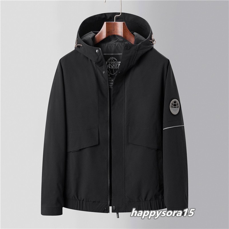 パーカー メンズ マウンテンパーカー ジャケット ウィンドブレーカー 薄手 ジャンパー 長袖 ジップアップ アウター  ブラック L拍卖