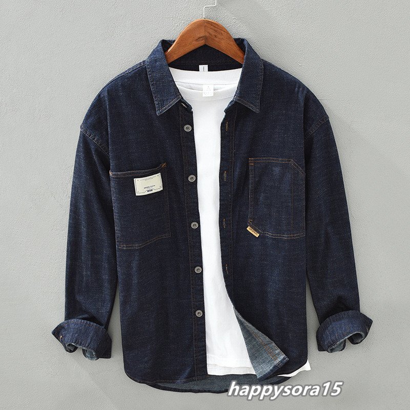 デニムシャツ メンズ  カジュアルシャツ ダンガリーシャツ 長袖 紳士 ゆったり お洒落 カジュアル  3XL拍卖