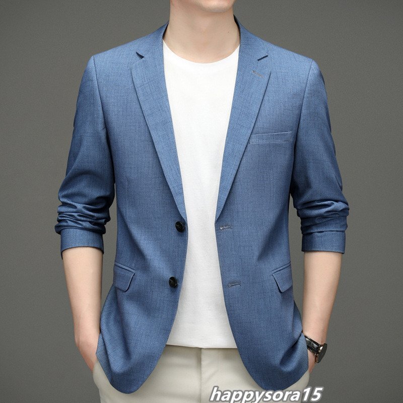 テーラードジャケット メンズ ブレザー ビジネスジャケット 紳士服 ビジネス カジュアルスーツ アウター 春秋 通学 通勤 ブルー3XL /185拍卖