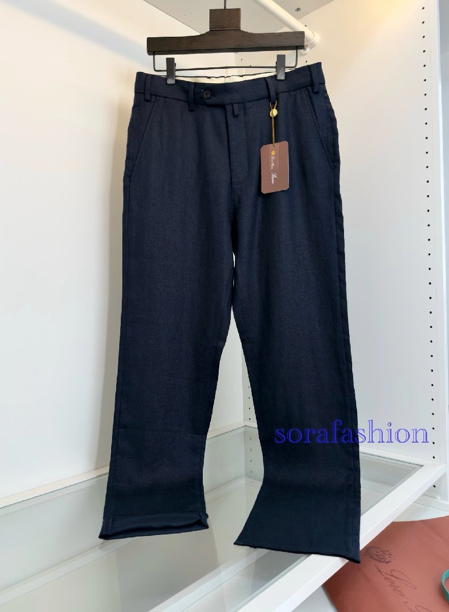 Loro Piana ロロピアーナ メンズリネンスラックス ロングパンツ ネイビー 46 カジュアル ボトムズ ストレート 麻 長ズボン フォマール 夏物拍卖