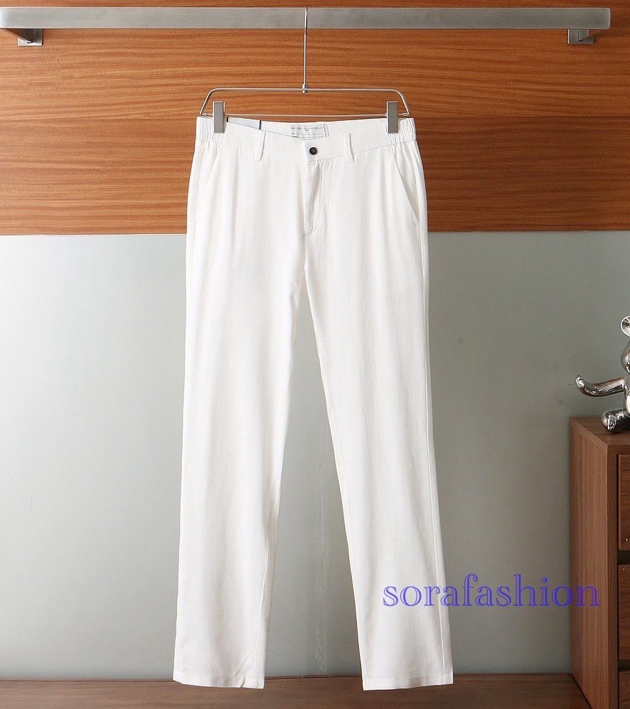 BRUNELLO CUCINELLI ブルネロ クチネリ メンズリネンスラックスパンツ W31 ホワイト 長ズボン フォマールスーツ ロング丈 カジュアル 麻拍卖