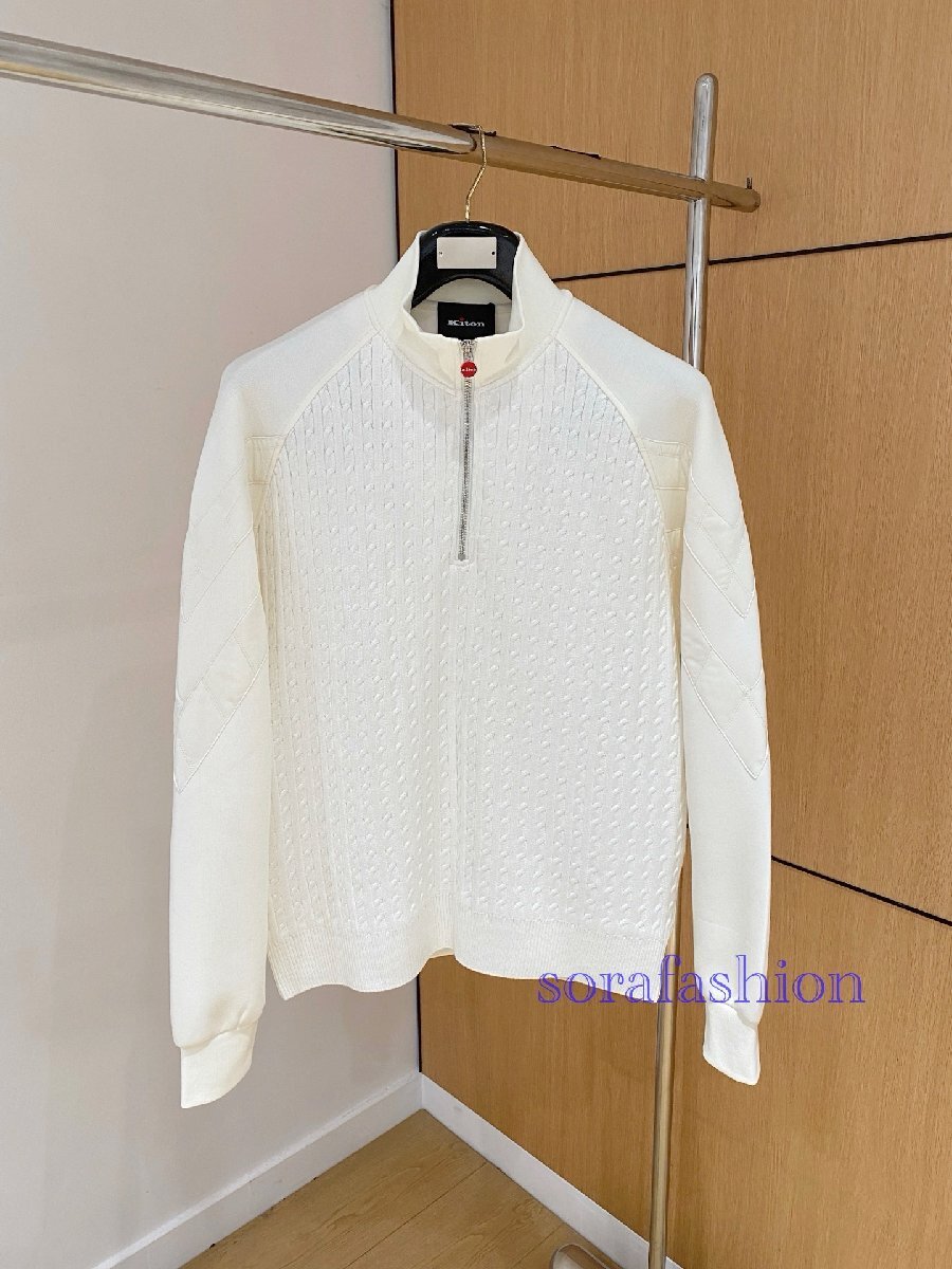 KITON キトン メンズニットセーター プルオーバー スウェットパーカー ホワイト L トップス ファスナー付 ニットセーター 秋物 紳士服拍卖