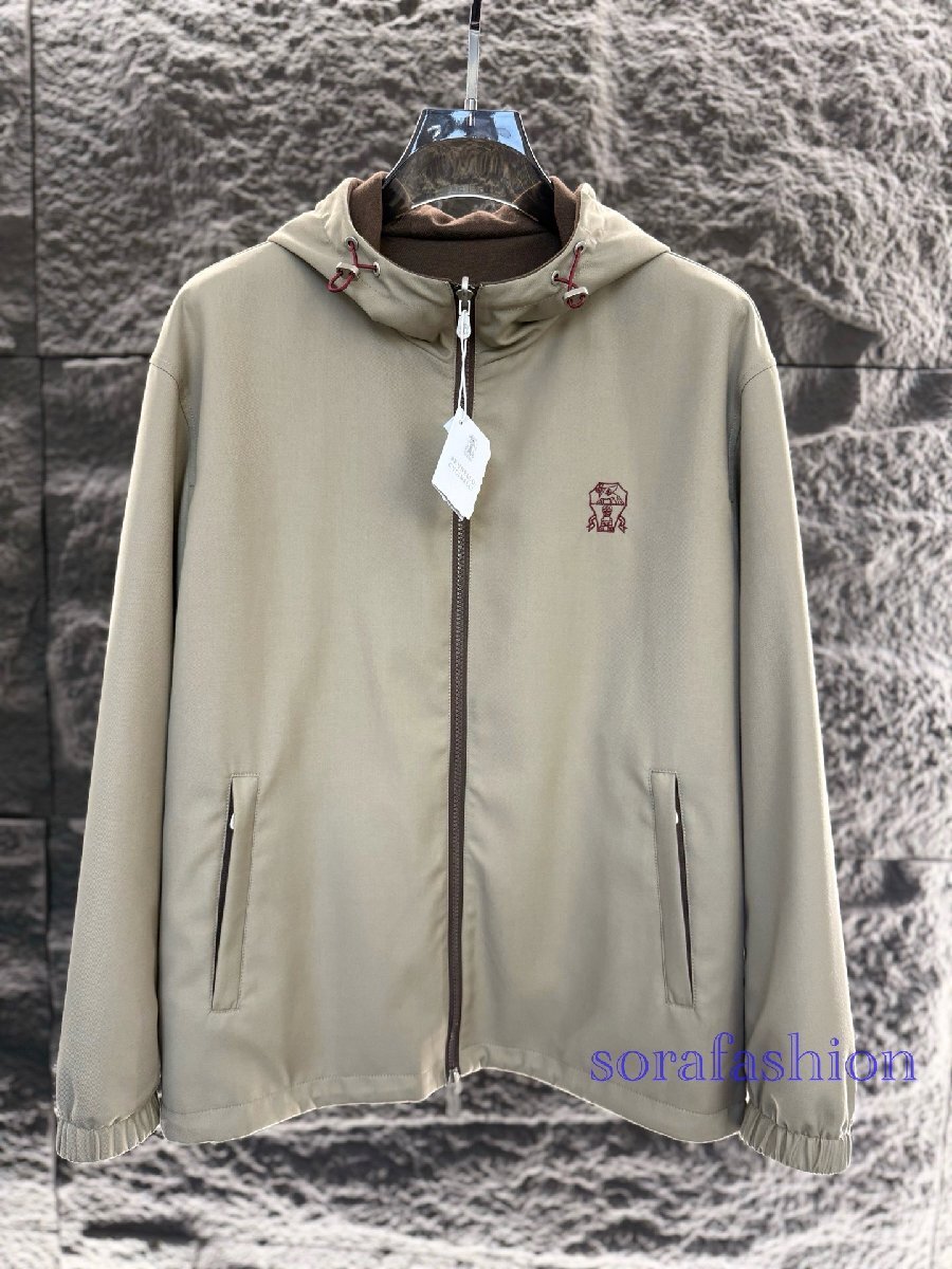 BRUNELLO CUCINELLI メンズリバーシブルジャケット マウンテンパーカー ブルゾン カーキ 50 ジップアップ ジャンパー 両面着 ウール 防風拍卖