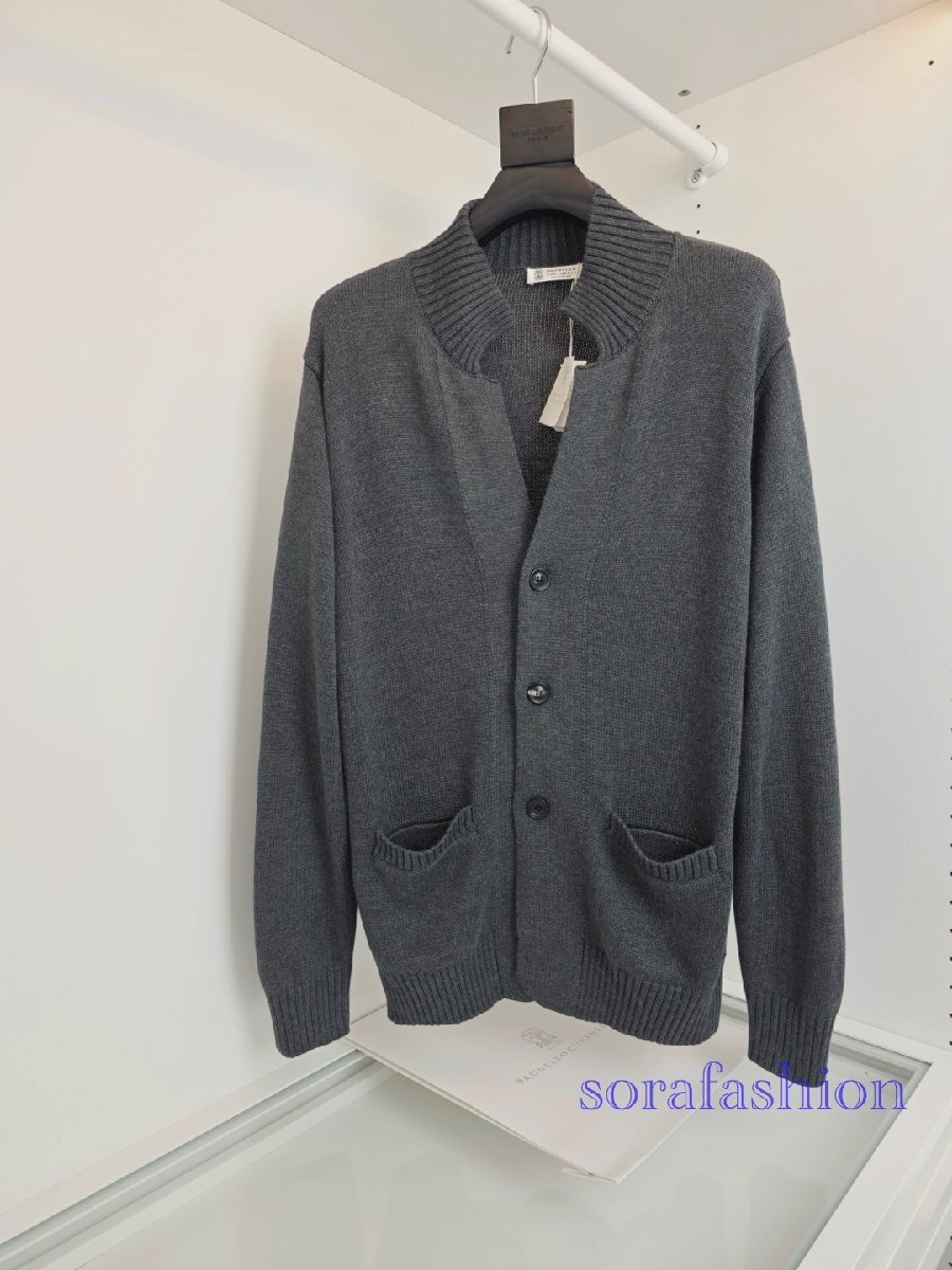 BRUNELLO CUCINELLI ブルネロ クチネリ メンズニットカーディガン 羽織 ニットセーター グレー 2XL アウター ジャケット V襟 ウール 長袖拍卖