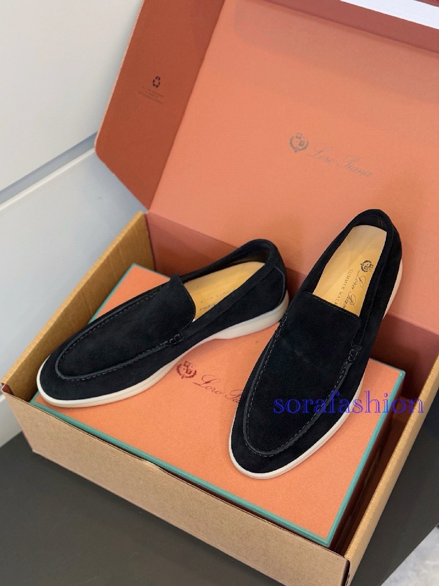 Loro Piana ロロピアーナ メンズスリッポン ローファー スニーカー 靴 ブラック EU41サイズ 本革 スエード ドライビングシューズ 柔らか拍卖