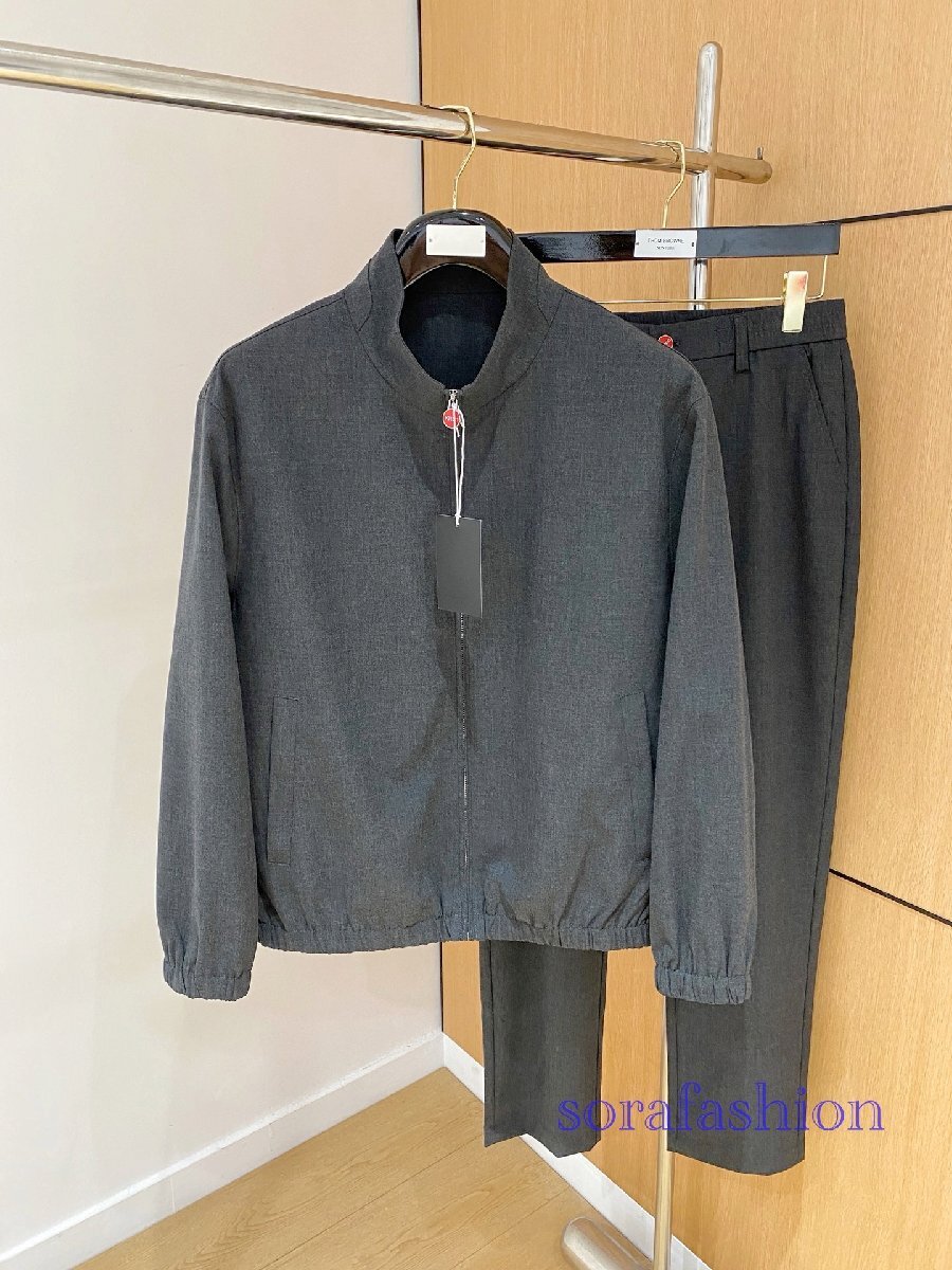 KITON キトン メンズセットアップ 上下2点セット グレー 2XL ジップアップジャケット ブルゾン ロングパンツ スラックス スーツ 紳士服拍卖