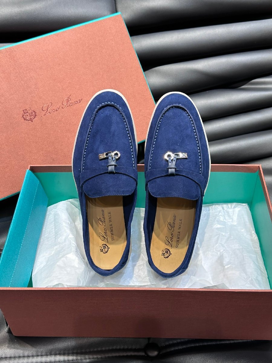 Loro Piana ロロピアーナ メンズスリッポン ローファー スニーカー 靴 EU39サイズ ネイビー ドライビングシューズ 本革 スエード拍卖
