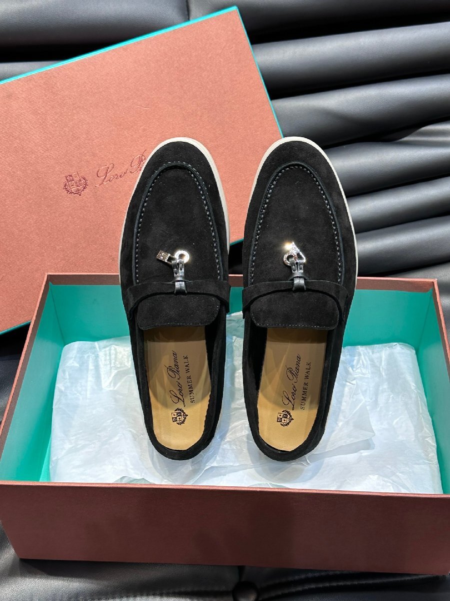 Loro Piana ロロピアーナ メンズスリッポン ローファー スニーカー 靴 EU43サイズ ブラック ドライビングシューズ 本革 スエード拍卖