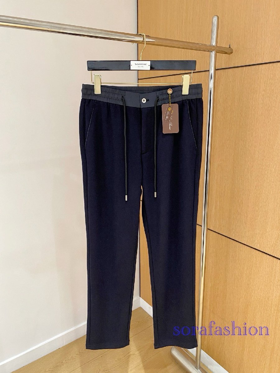 Loro Piana ロロピアーナ メンズパンツ ロングパンツ ネイビー 52サイズ カジュアル ボトムズ 長ズボン ゴムウエスト スウェット 綿 紳士服拍卖