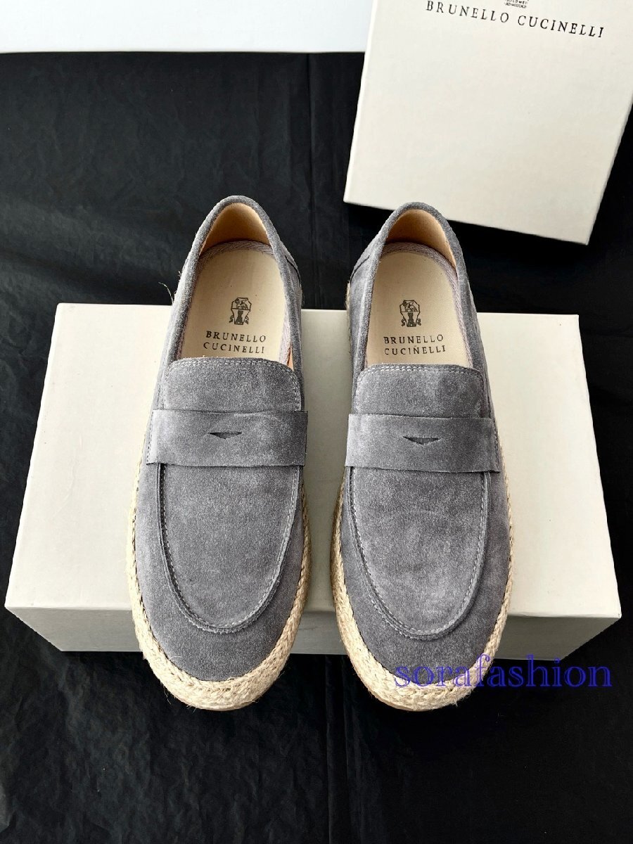 BRUNELLO CUCINELLI ブルネロ クチネリ メンズローファー スリッポン スニーカー EU39 グレー ドライビングシューズ 本革 スエード 紳士靴拍卖