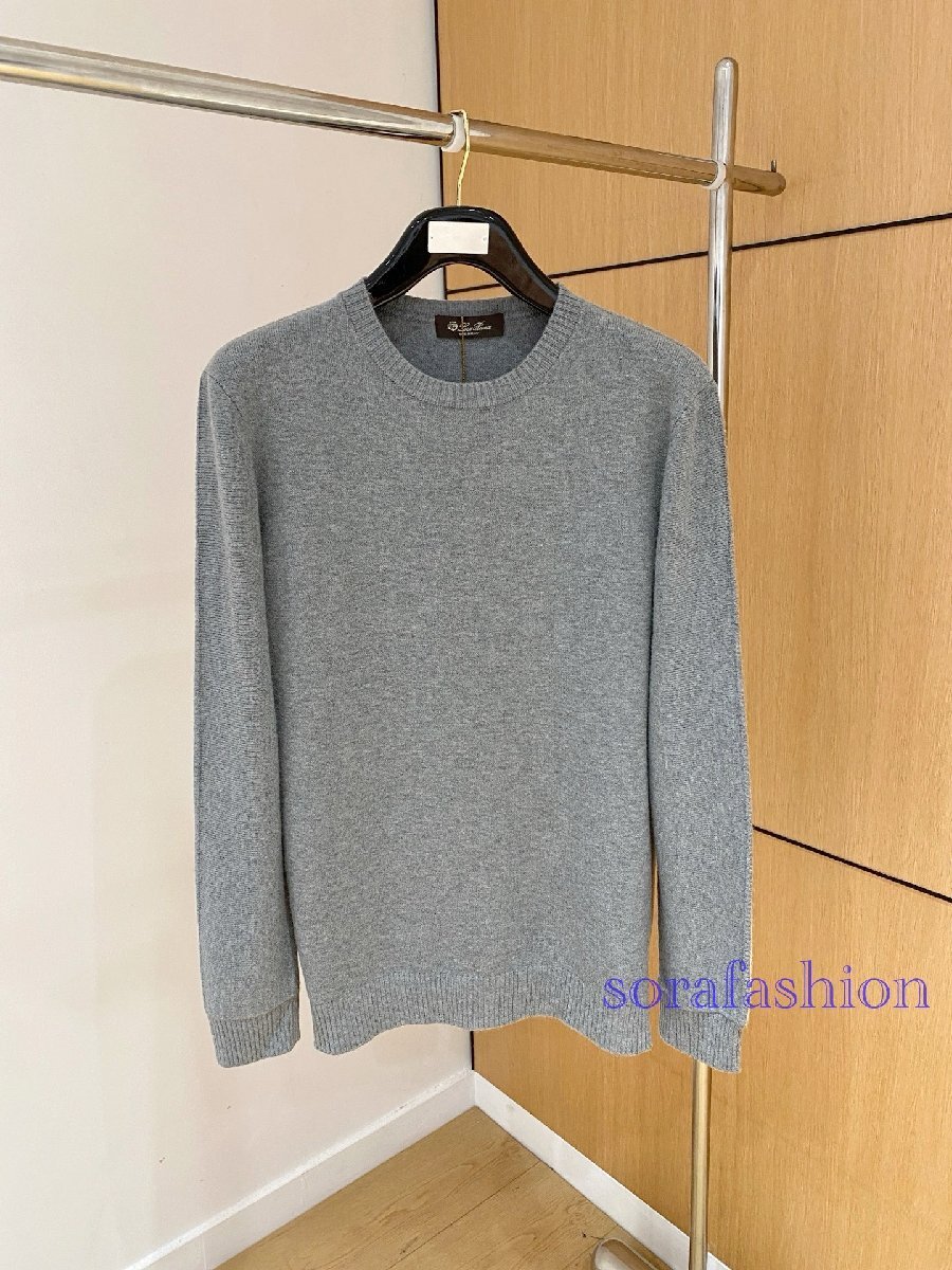 Loro Piana ロロピアーナ メンズニットT-シャツ ニットセーター グレー 52サイズ トップス ウール 紳士服 秋冬物 ニットカットソー 長袖拍卖