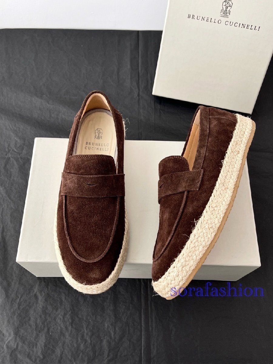 BRUNELLO CUCINELLI ブルネロ クチネリ メンズローファー スリッポン スニーカー EU42 ブラウン ドライビングシューズ 本革 スエード 靴拍卖