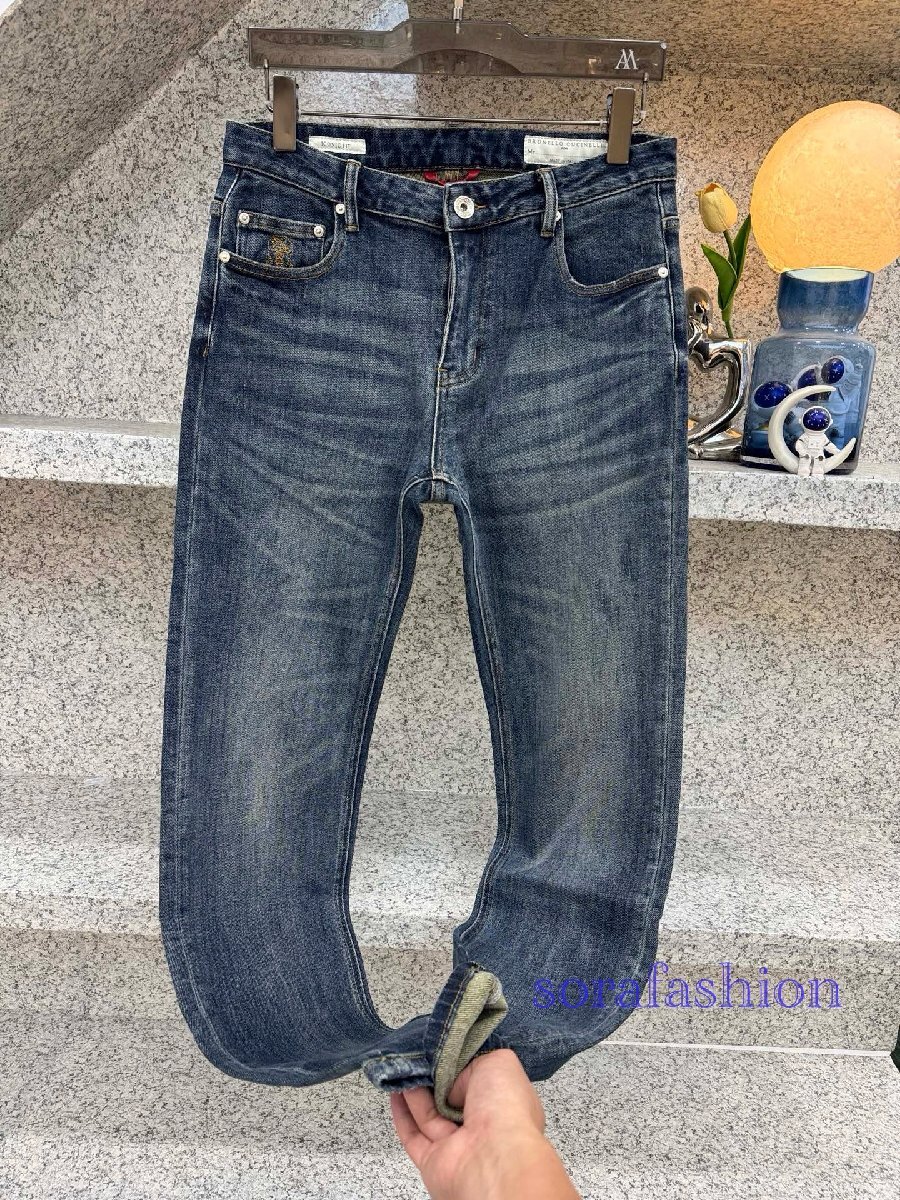 BRUNELLO CUCINELLIブルネロ クチネリ メンズジーンズ デニムパンツ ストレート ボトムズ ブルー W36 長ズボン ロング丈 紳士服 綿 秋冬物拍卖