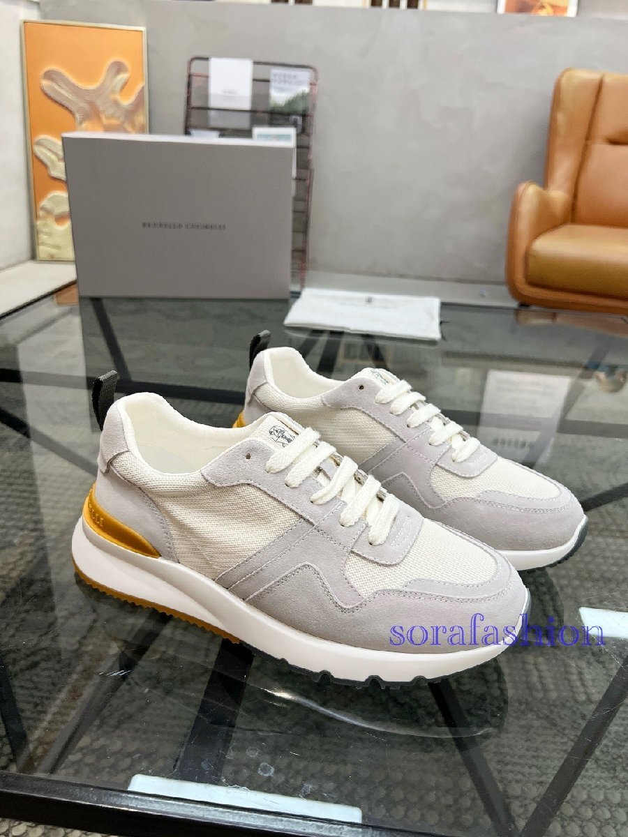 BRUNELLO CUCINELLI ブルネロ クチネリ メンズスニーカー ウォーキングシューズ EU41 ライトグレー ローカット スエード 本革 スポーツ靴拍卖
