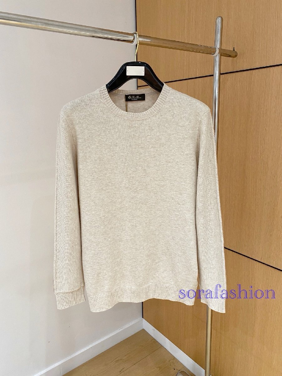 Loro Piana ロロピアーナ メンズニットT-シャツ ニットセーター ベージュ 52サイズ トップス ウール 紳士服 秋冬物 ニットカットソー 長袖拍卖