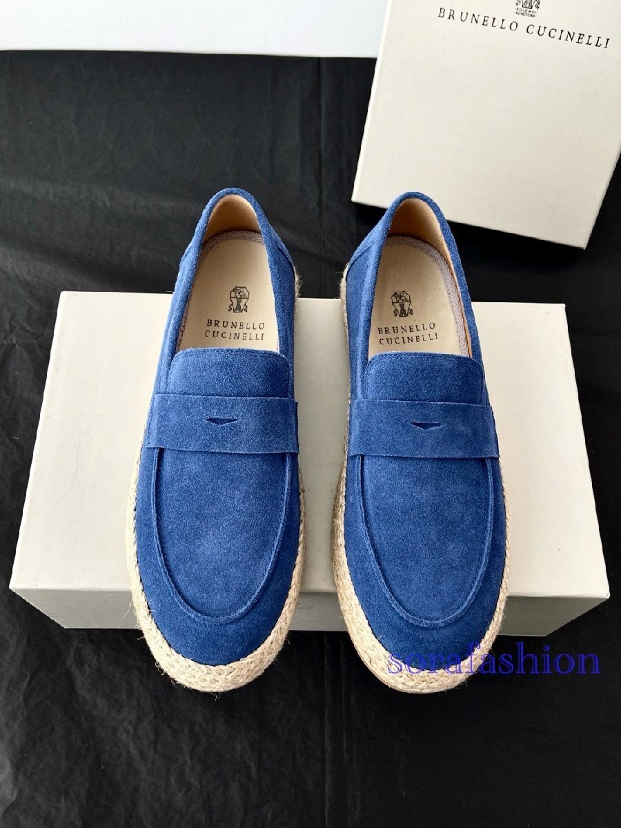 BRUNELLO CUCINELLI ブルネロ クチネリ メンズローファー スリッポン スニーカー EU39 ブルー ドライビングシューズ 本革 スエード 靴 紳士拍卖