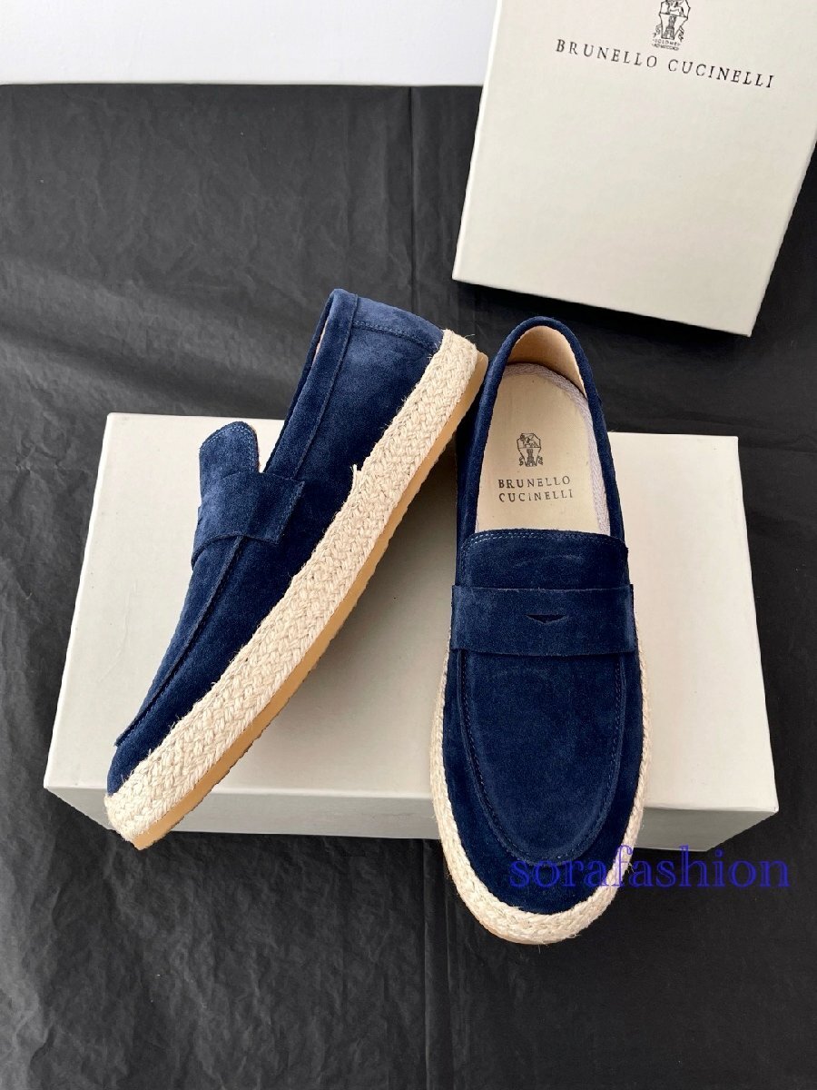 BRUNELLO CUCINELLI ブルネロ クチネリ メンズローファー スリッポン スニーカー EU40 ネイビー ドライビングシューズ 本革 スエード 靴拍卖