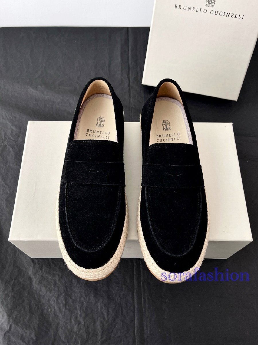 BRUNELLO CUCINELLI ブルネロ クチネリ メンズローファー スリッポン スニーカー EU40 ブラック ドライビングシューズ 本革 スエード 靴拍卖