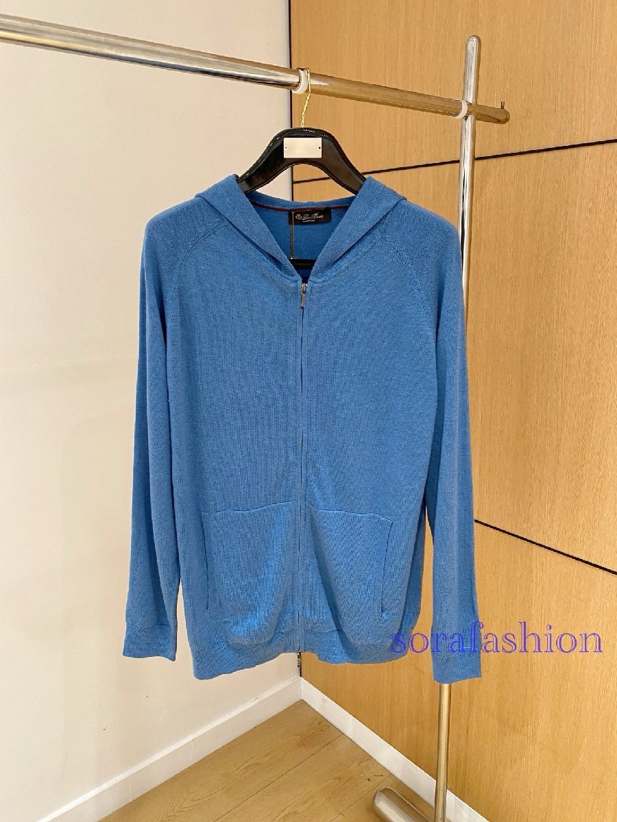 Loro Piana ロロピアーナ メンズニットジップアップパーカー ジャケット ブルー 54サイズ アウター 綿 ブルゾン トップス フード付 秋冬拍卖