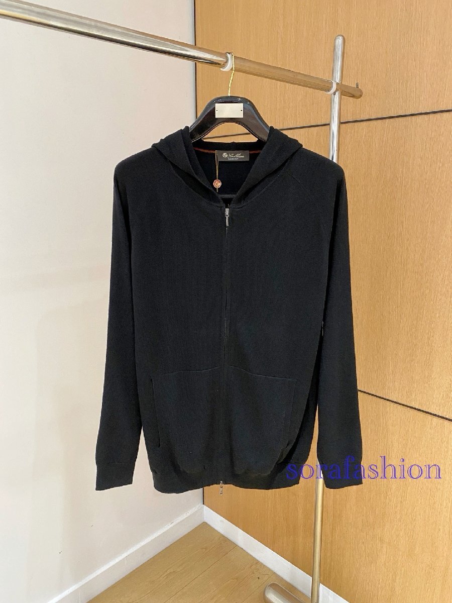 Loro Piana ロロピアーナ メンズニットジップアップパーカー ジャケット ブラック 48サイズ アウター 綿 ブルゾン トップス フード付 秋冬拍卖