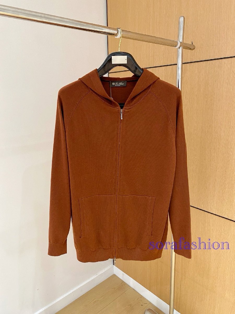 Loro Piana ロロピアーナ メンズニットジップアップパーカー ジャケット ブラウン 48サイズ アウター 綿 ブルゾン トップス フード付 秋冬拍卖