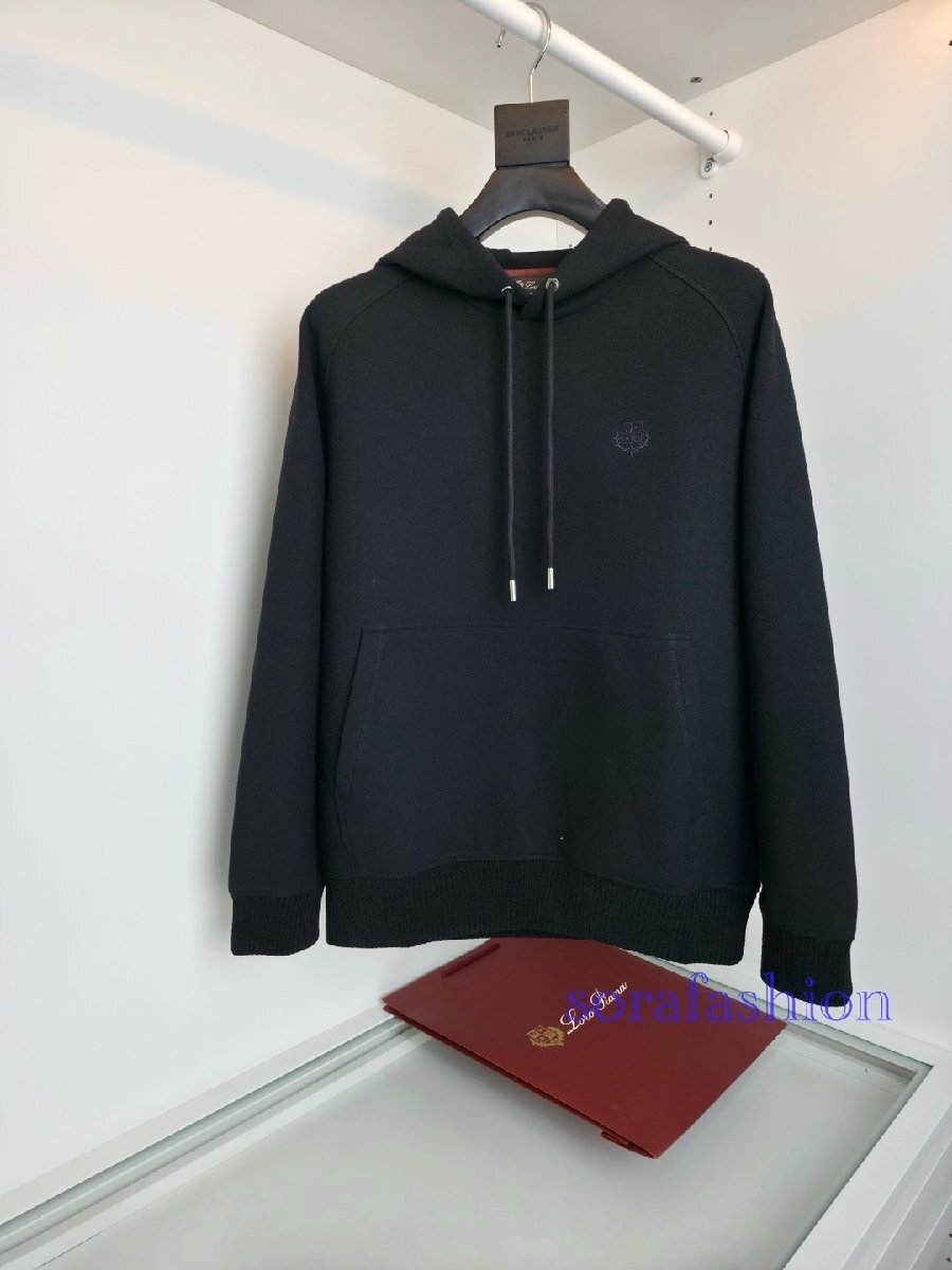 Loro Piana ロロピアーナ メンズパーカー プルオーバー ブラック 2XL トップス フード付 長袖 スウェットウェア ウール カットソー 秋冬拍卖