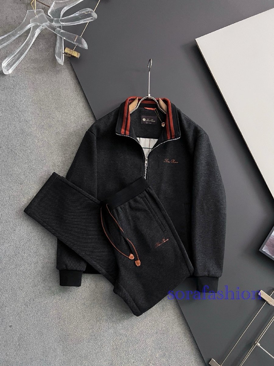 Loro Piana ロロピアーナ メンズセットアップ スウェット上下2点セット ブラック 54 パーカー ジャケット ブルゾン ロングパンツ ウール拍卖