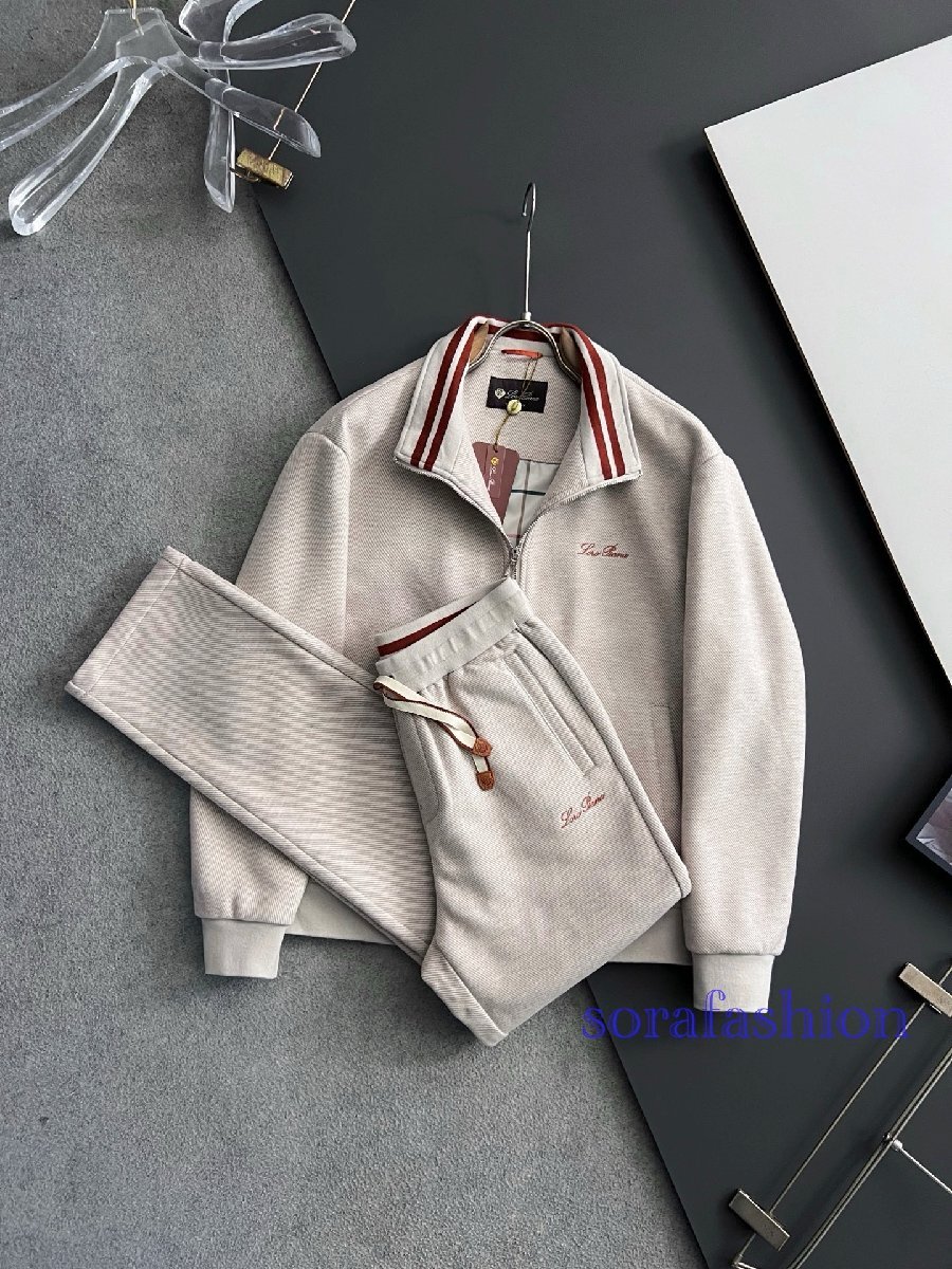 Loro Piana ロロピアーナ メンズセットアップ スウェット上下2点セット ベージュ 50 パーカー ジャケット ブルゾン ロングパンツ ウール拍卖