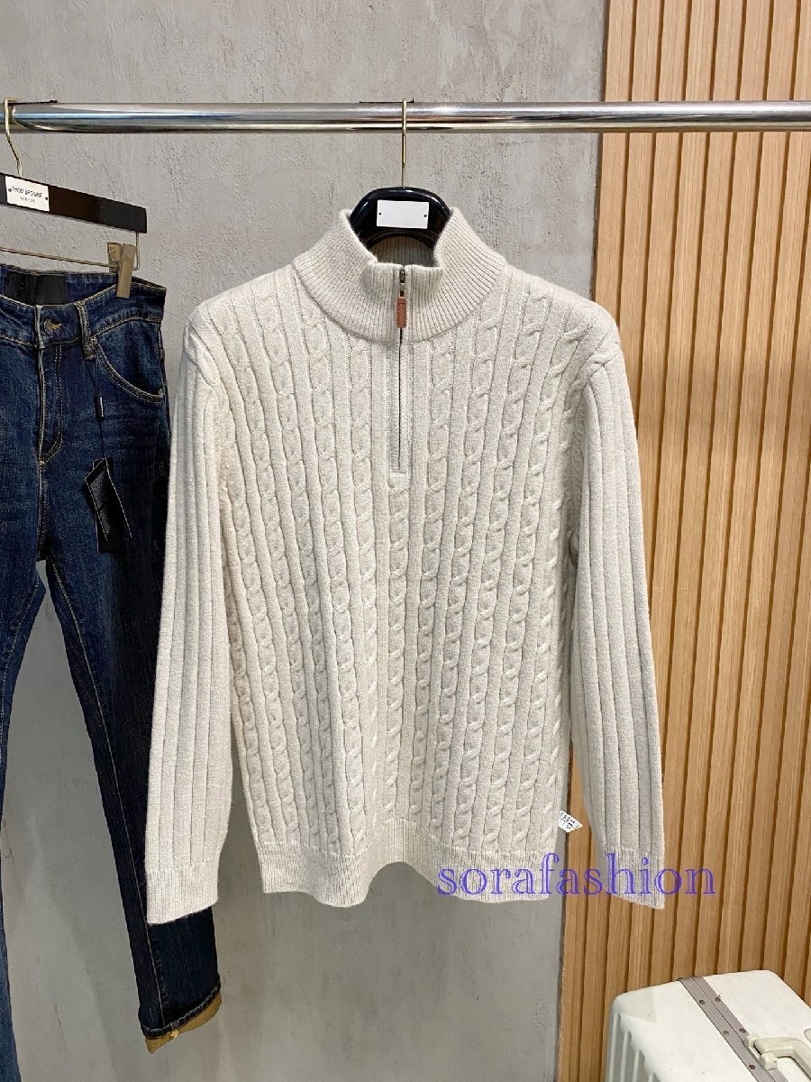 Loro Piana ロロピアーナ メンズニットポロT-シャツ ニットセーター ベージュ 3XLサイズ トップス 綿/ウール ニットカットソー 紳士服 秋冬拍卖