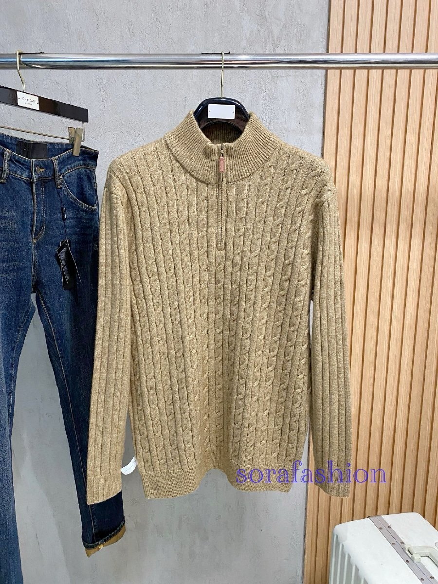 Loro Piana ロロピアーナ メンズニットポロT-シャツ ニットセーター ブラウン Lサイズ トップス 綿/ウール ニットカットソー 紳士服 秋冬拍卖