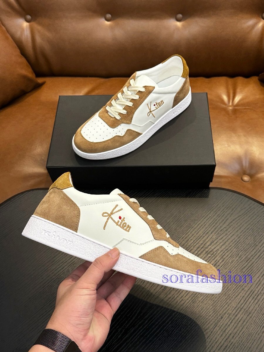 KITON キトン メンズスニーカー ウォーキングシューズ EU43 ブラウン ローカット スエード 本革 スポーツ靴 カジュアル ランニングシューズ拍卖