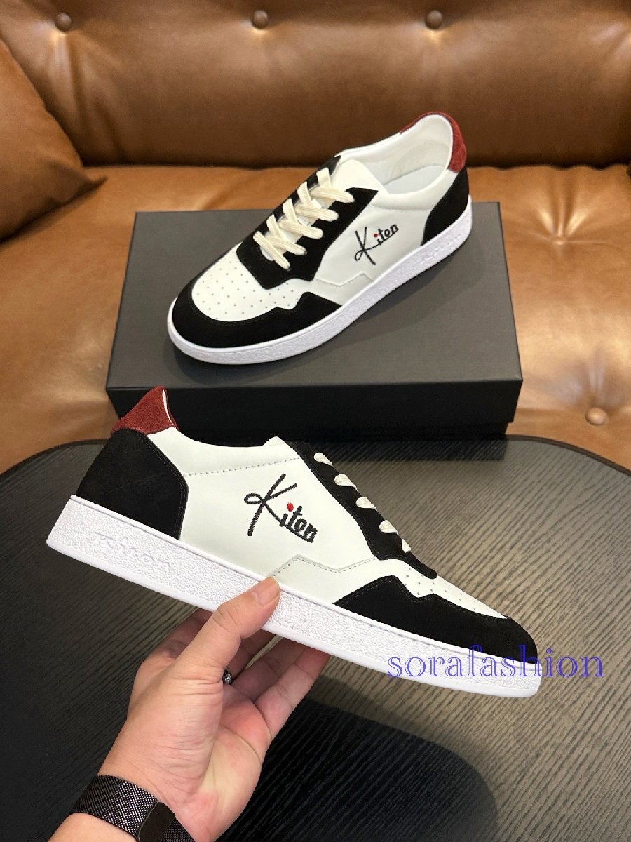 KITON キトン メンズスニーカー ウォーキングシューズ EU39 ブラック ローカット スエード 本革 スポーツ靴 カジュアル ランニング拍卖