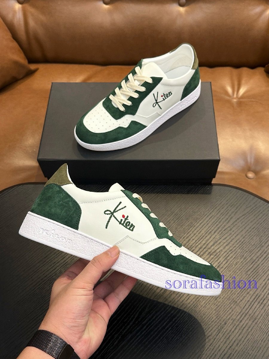KITON キトン メンズスニーカー ウォーキングシューズ EU41 グリーン ローカット スエード 本革 スポーツ靴 カジュアル ランニングシューズ拍卖
