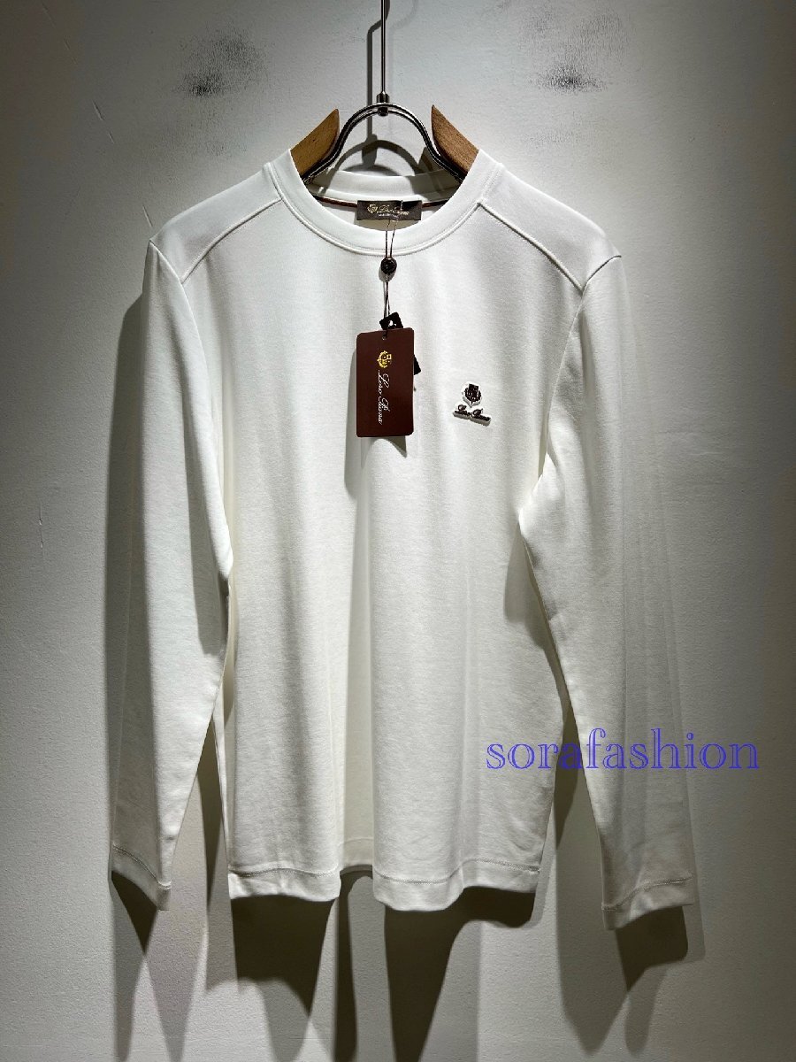 Loro Piana ロロピアーナ メンズ長袖T-シャツ トレーナー クルーネック ホワイト 3XLサイズ トップス 丸首 シンプル 秋物 綿 紳士服拍卖